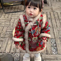 拜年服女童汉服冬款加绒加厚中国风新年服长款儿童旗袍女宝连衣裙