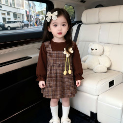 女宝宝公主裙秋冬女孩外穿防脏假两件罩衣洋气可爱婴儿吃饭围兜