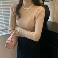 2026新款纯色上衣圆领针织毛衣女春秋季弹力百搭长袖内搭打底衫
