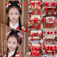 6-12岁儿童蝴蝶结发饰古风头饰洋气爆款宝宝汉服配饰头花发夹发卡
