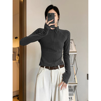 《保暖百搭》德绒长袖T恤女秋冬内搭修身拉链加绒打底衫热力感上衣