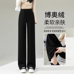 谷蝶 窄版阔腿裤女秋冬季2026新款加绒高腰显瘦慵懒休闲欧棉绒直筒裤子