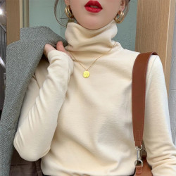 德绒高领打底衫女内搭新款秋冬长袖T恤磨毛洋气上衣堆堆领
