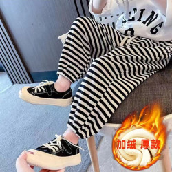 男女童网红幼儿园神裤韩版百搭外穿哈伦运动条纹裤