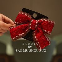 女童新年红色蝴蝶结小香风不易掉弹簧夹 宝宝后脑勺马尾发饰发夹
