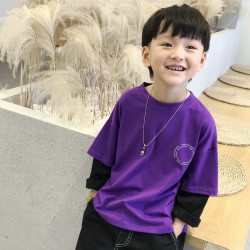 男童长袖T恤2026春秋新款儿童假两件中大童打底衫宝宝洋气上衣潮