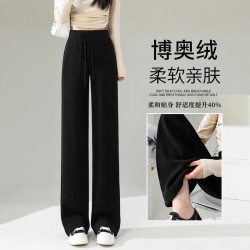 谷蝶 窄版阔腿裤女秋冬新款加绒加厚小个子显瘦垂感欧棉绒休闲直筒裤子