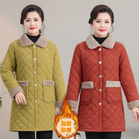 妈妈冬装棉袄加绒加厚棉衣服中长款中老年冬季外套保暖纯色棉服女