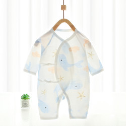 新生儿纯棉衣服初生婴儿超薄夏季空调服哈衣爬爬服连体衣
