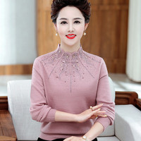 中年妈妈秋冬毛衣中老年女装半高领加绒加厚针织打底衫上衣40岁50
