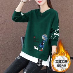 中长款假两件卫衣女秋冬季2025新款宽松上衣圆领韩版长袖洋气外套