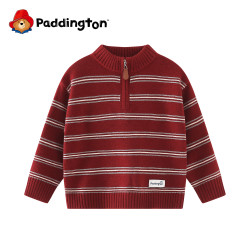 Paddington 儿童条纹款红色毛衣外套男女童半拉链针织衫