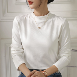 纯色小立领打底衫秋冬季半高领螺纹弹力百搭显瘦上衣长袖女t恤