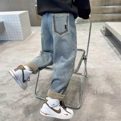 童装男童秋冬一体绒牛仔裤裤子2024新款中大童儿童韩版宽松时尚