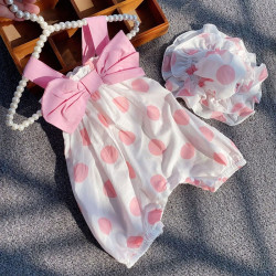 9338婴儿衣服公主夏季新款薄款连体哈衣女宝宝洋气可爱爬服赠帽子
