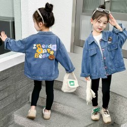 退货运补春秋款可爱小熊外套女童宝宝牛仔衬衫中小童洋气百搭上衣