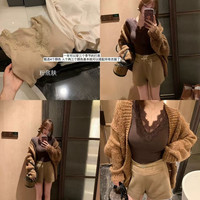 秋冬拼接V领蕾丝打底衫百搭显瘦网红时尚长袖女9237