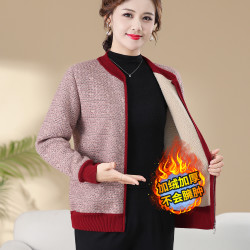 本命年妈妈装冬装加绒外套女洋气保暖中老年人女装秋冬季加厚开衫