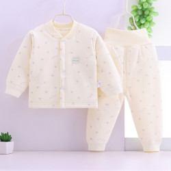 木幼事 婴儿加厚棉衣服男女宝宝夹棉棉衣套装高腰护肚保暖两件套秋冬季装