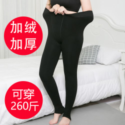 秋冬加肥加大码打底裤女外穿胖mm大码高腰加绒加厚踩脚保暖棉裤子