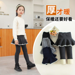 曦露 女童裙裤假两件加绒加厚秋冬款一体绒儿童打底裤小童外穿长裤子