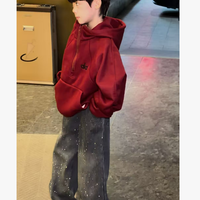 男童连帽刺绣加绒上衣时尚款秋冬装亮钻加绒牛仔裤保暖中大童潮