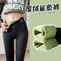 秋冬加绒加厚羊羔绒鲨鱼裤高腰保暖厚绒打底裤显瘦运动瑜伽裤女