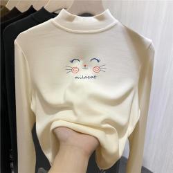 男女童半高领奶油小猫咪德绒洋气长袖t恤中大童秋冬保暖新款上衣