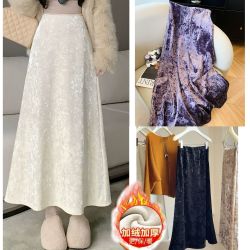 D999-3266 高货爆款①~ 高级感气质金丝绒加绒加厚中长款半身裙女