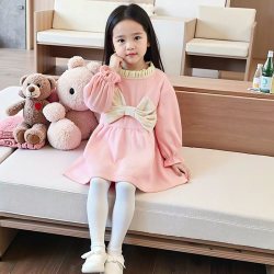 女童连衣裙秋冬季长袖半身裙宝宝洋气蝴蝶结公主裙