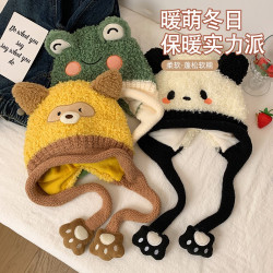 儿童套头帽男女童新款针织帽小孩宝宝保暖护耳帽可爱卡通保暖帽子