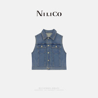 NILICO高街丹宁牛仔蓝牛仔马甲时尚百搭休闲简约时尚莫奈花园风