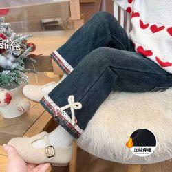 女童加绒裤子秋冬装儿童加厚喇叭裤2025新款宝宝一体绒休闲牛仔裤