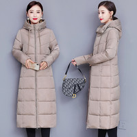 长款过膝棉衣女2025冬季新款韩版大码时尚连帽棉服纯色显瘦外套女