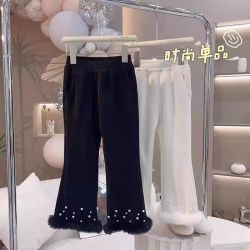 女童秋冬款加绒加厚裤子中小童洋气时髦钉珠冬季保暖裤儿童长裤