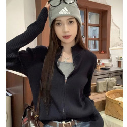 秋冬毛衣女复古拉链开衫修身外搭网红辣妹短款长袖针织上衣显瘦