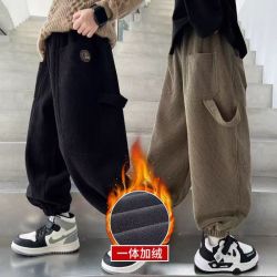 男童裤子秋冬款加绒裤子新款灯芯绒一体绒长裤男孩中大童运动长裤