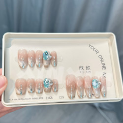 指尖泪 - painted clear bow 纯手工穿戴甲 10片装