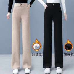 加绒网红窄版阔腿裤女2025秋冬季新款垂感韩版高腰显瘦直筒长裤