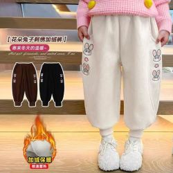 女童加绒秋冬款2025新款儿童加厚束脚卫裤宝宝冬装休闲运动裤子