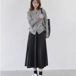 高腰毛呢风琴百褶裙半身裙女早春新款减龄a字裙子显瘦中长款伞裙