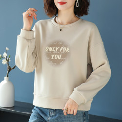 印花圆领百搭卫衣女春秋宽松洋气减龄显瘦无帽衣服加绒休闲上衣