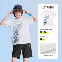 骆驼 小骆驼儿童速干T恤2026春夏新款学生运动短袖圆领印花上衣男女童