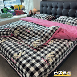 加厚牛奶绒床盖四件套保暖夹棉加绒印花可机洗双面毛绒被套床盖