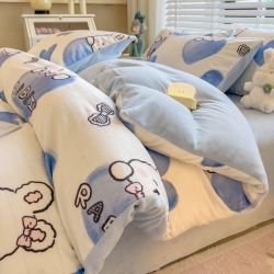冬季牛奶绒四件套被套双面加绒保暖蓄热床单枕套轻奢冬天加厚床品