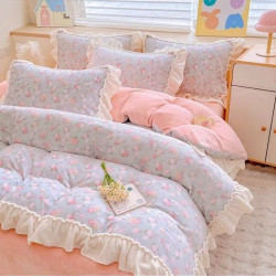 新品加厚保暖印花牛奶绒四件套加绒韩版花边柔软舒适四件套03