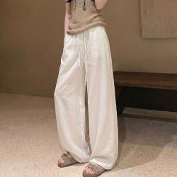 雅鹿 亚麻裤女2026新款夏季薄款休闲老钱风慵懒小个子直筒阔腿裤子