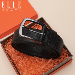 ELLE HOMME 男士商务皮带 头层牛皮针扣腰带 时尚裤带3115黑七夕礼物送男友