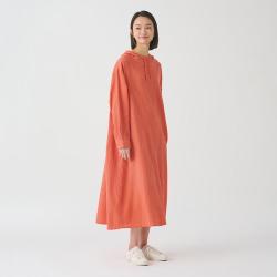 無印良品 MUJI 无印良品 IDEE 女式 强捻连帽套头连衣裙 女裙子红色夏
