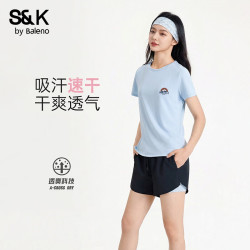 班尼路 S&K运动套装女夏季新款吸湿速干凉感短袖t恤户外跑步短裤一整套